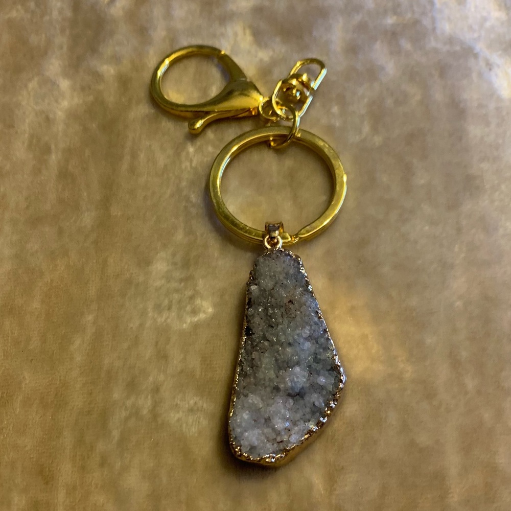 Druzy Agate Pendant Gold Keychain NEW